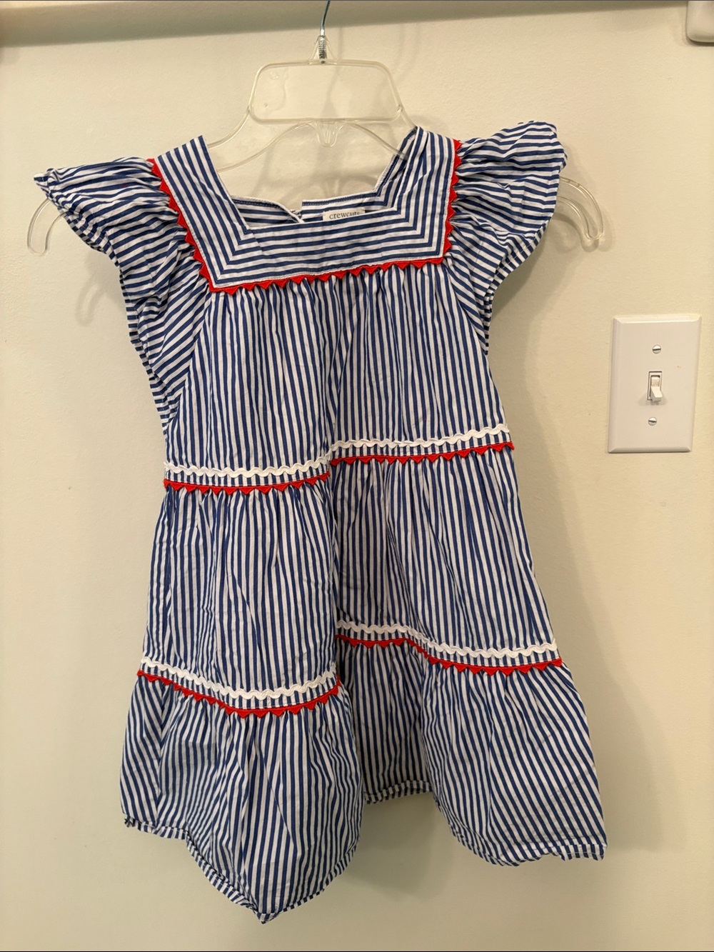 Crewcuts Blue and White Striped Dress with Red Trim